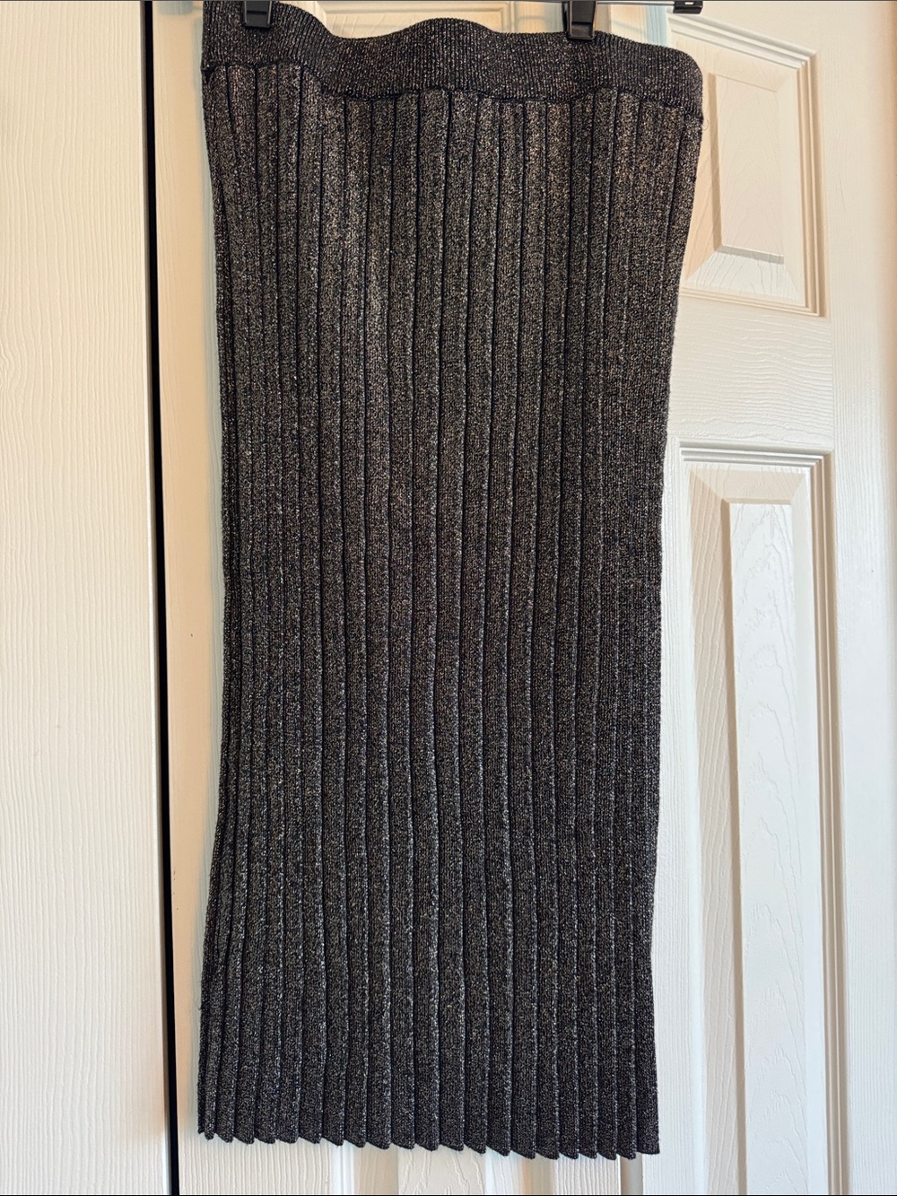 Tahari Ribbed Metallic Knit Midi Skirt - Charcoal